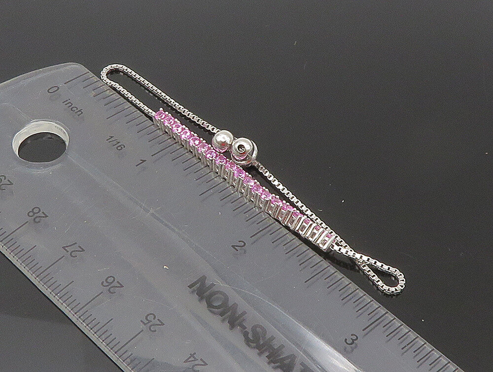 925 Silver  Pink Cubic Zirconia Adjustable Child Box Chain Bracelet  BT1105
