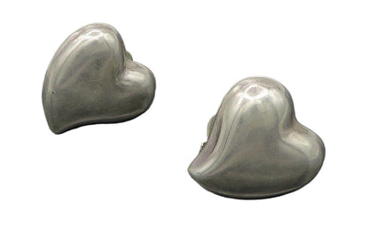 MEXICO 925 Silver  Vintage Smooth Shiny Love Heart Non Pierce Earrings  EG7781