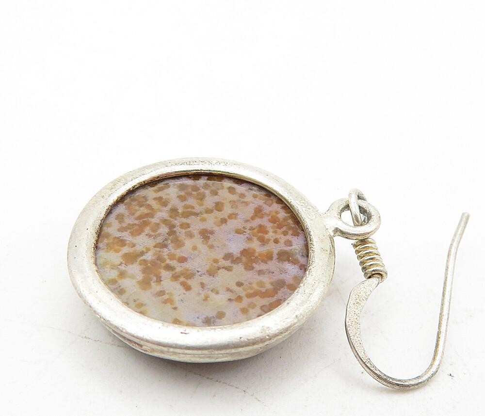 925 Sterling Silver  Vintage Minimalist Round Jasper Dangle Earrings  EG3875