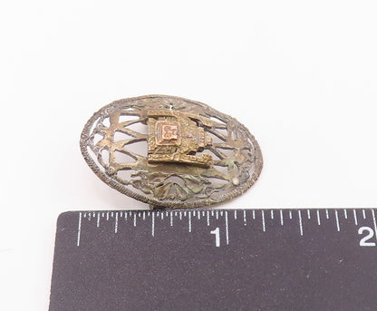 18K GOLD & 925 Silver  Vintage Openwork Tribal Warrior Brooch Pin  BP10245