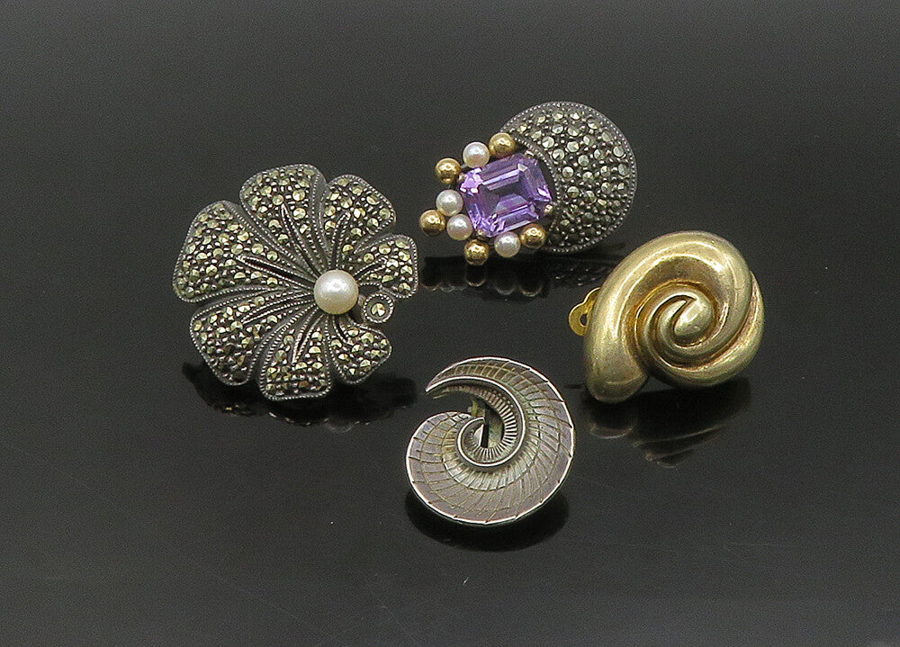 DESIGNER 925 Silver Vintage Pearl & Multi Stone Lot Single Earrings EG11329