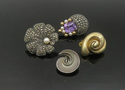 DESIGNER 925 Silver Vintage Pearl & Multi Stone Lot Single Earrings EG11329