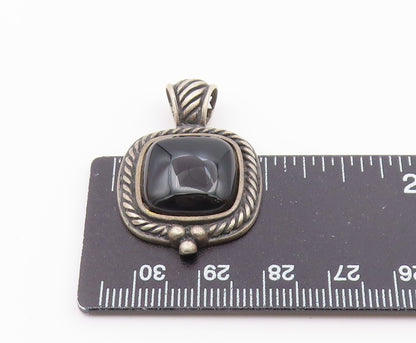 925 Sterling Silver  Vintage Cabochon Black Onyx Twist Trim Pendant  PT18560