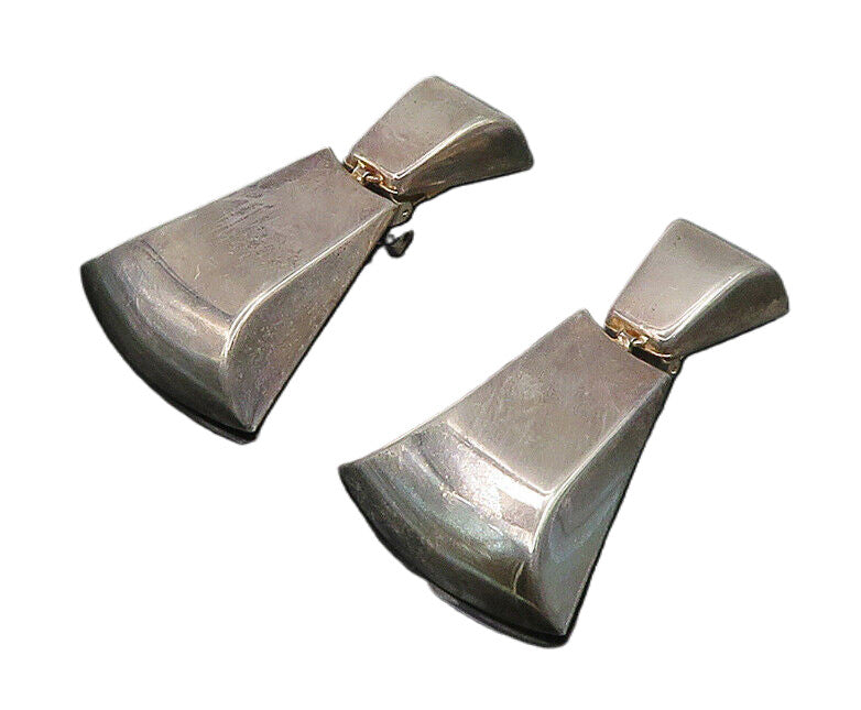 925 Sterling Silver  Vintage Dark Tone Smooth Hinge Dangle Earrings  EG9058