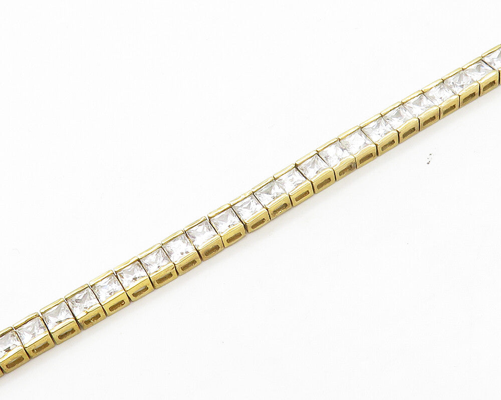925 Sterling Silver  Shiny Cubic Zirconia Gold Plated Chain Necklace  NE2737