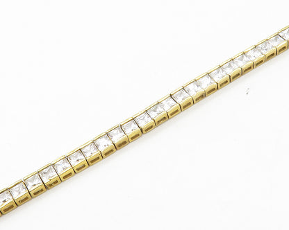 925 Sterling Silver  Shiny Cubic Zirconia Gold Plated Chain Necklace  NE2737