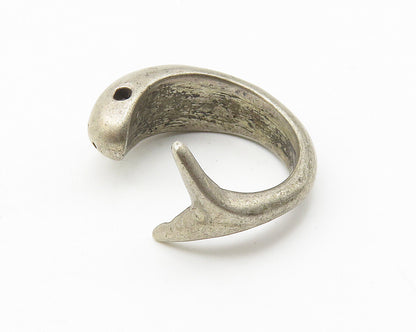 925 Sterling Silver  Vintage Dark Tone Dolphin Motif Band Ring Sz 4  RG10325
