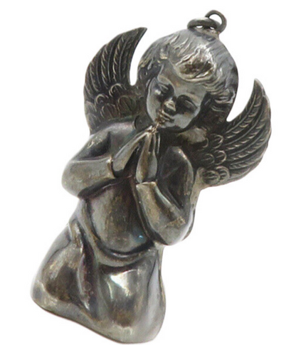 925 Sterling Silver  Vintage Praying Baby Angel Oxidized Pendant  PT11088