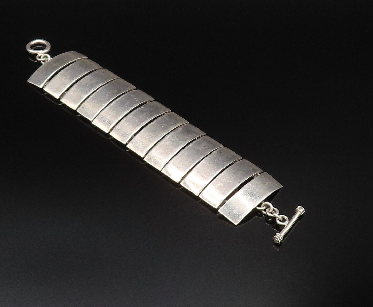 925 Sterling Silver  Vintage Minimalist Rectangle Bar Chain Bracelet  BT9657