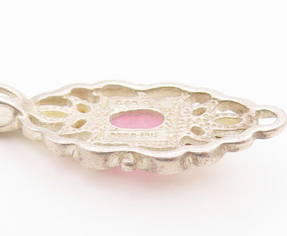 12k Gold 925 Sterling Silver Vintage Pendant Floral Carved Gemstone  PT24395
