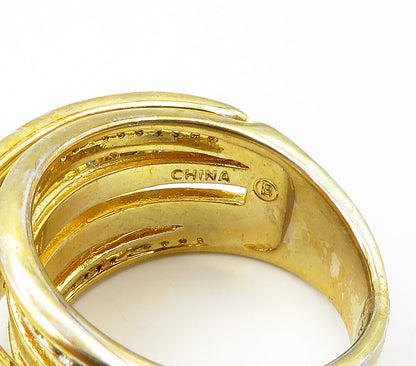 925 Sterling Silver  Genuine Diamonds Gold Plated Split Band Ring Sz 7 RG15535