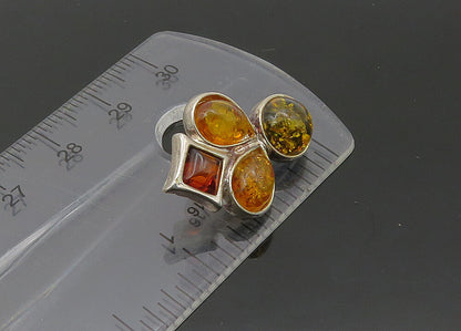 925 Sterling Silver   Vintage Cabochon Cut Amber Drop Earrings  EG11287