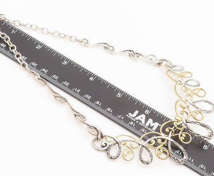 CAROLYN POLLACK 925 Sterling Silver  Vintage Two Tone Swirly  Necklace  NE4097