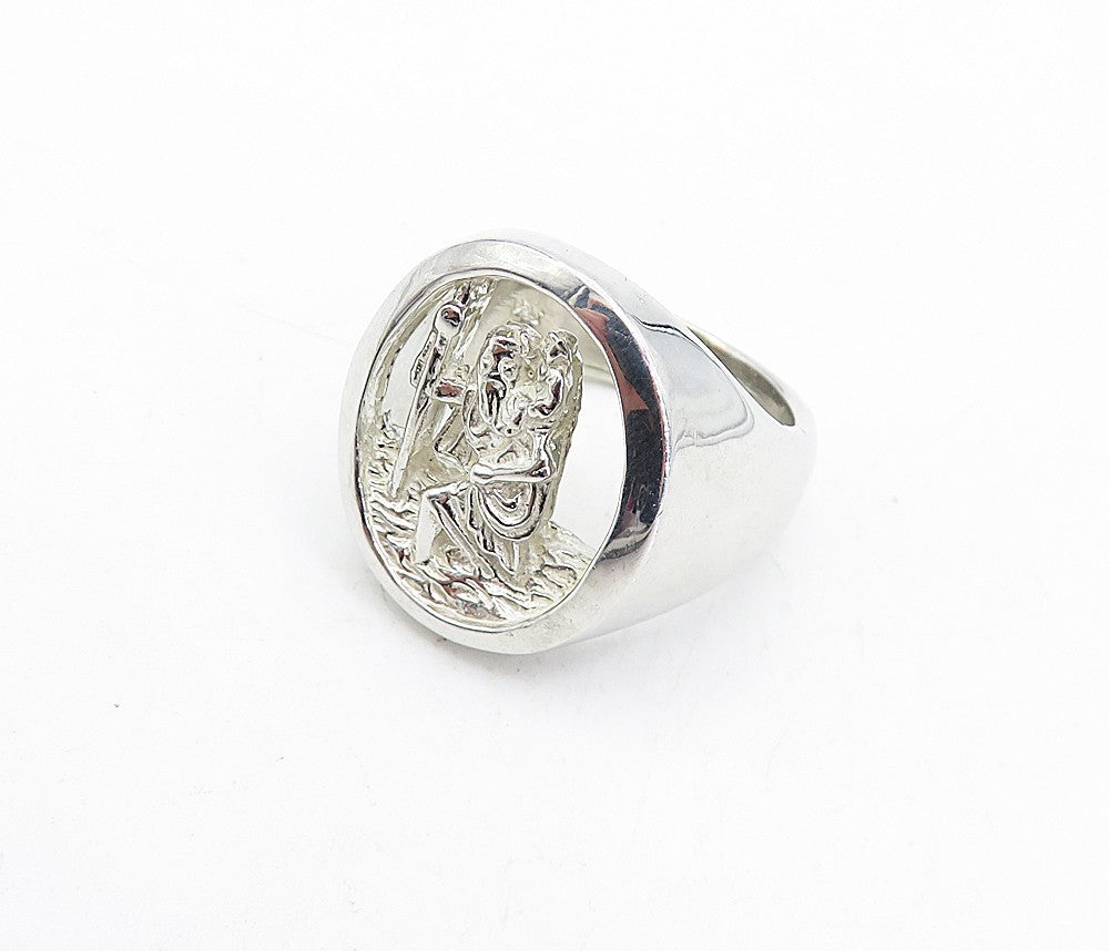 925 Sterling Silver Vintage Shiny Saint Christopher Cocktail Ring Sz 9 RG5550