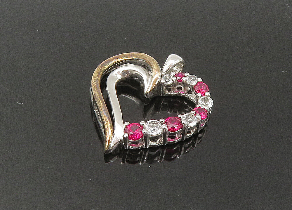 925 Silver & 10K GOLD  Vintage Pink & White Topaz Love Heart Pendant  PT18420