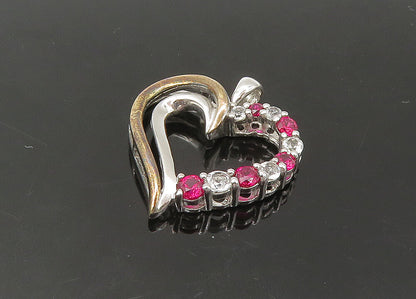 925 Silver & 10K GOLD  Vintage Pink & White Topaz Love Heart Pendant  PT18420
