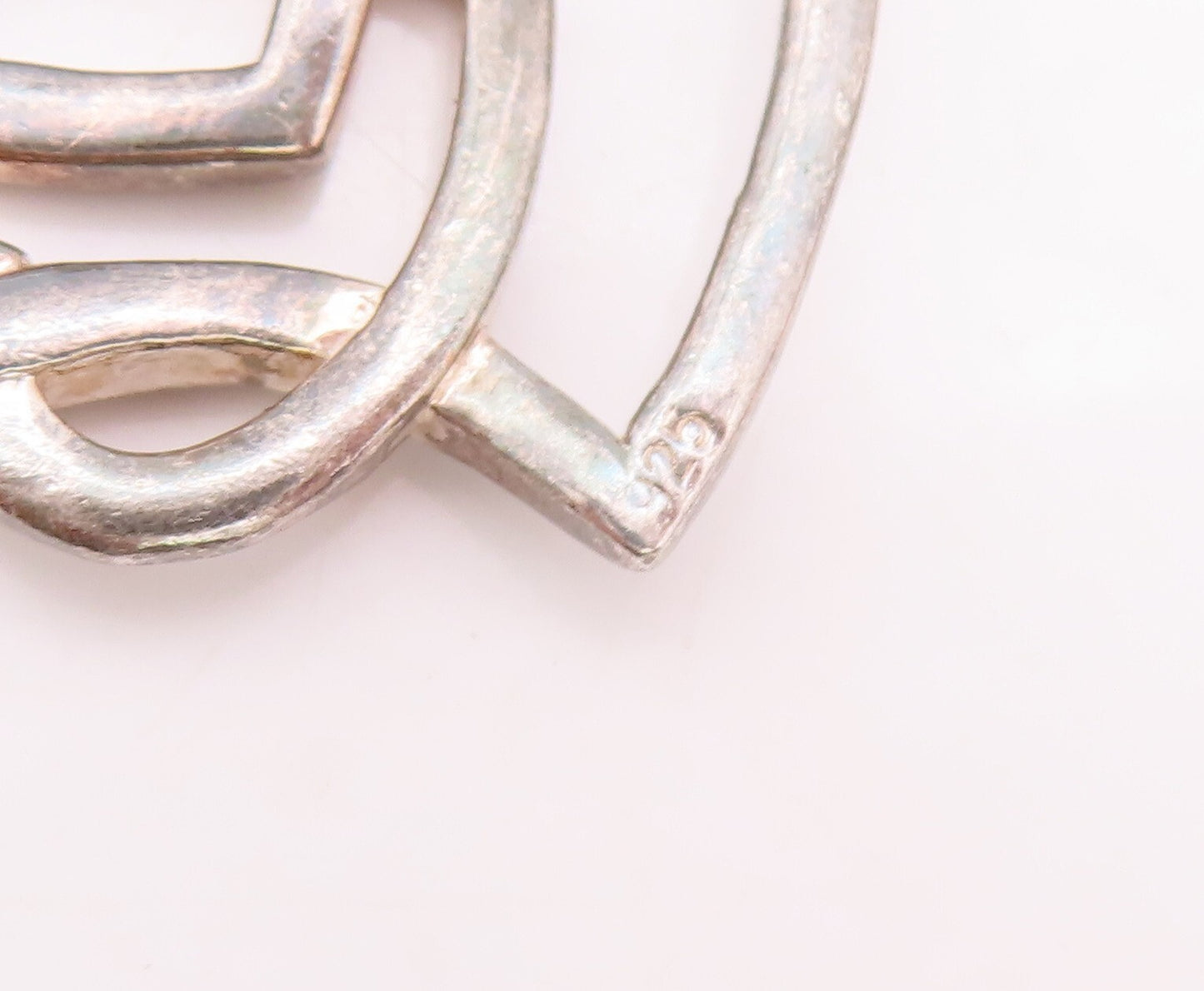 925 Sterling Silver Vintage Pendant Designer Cutout Interlocked Hearts  PT23373