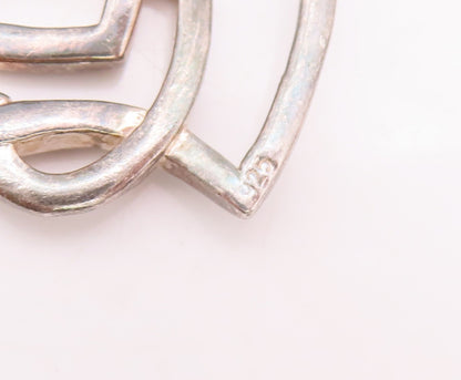 925 Sterling Silver Vintage Pendant Designer Cutout Interlocked Hearts  PT23373