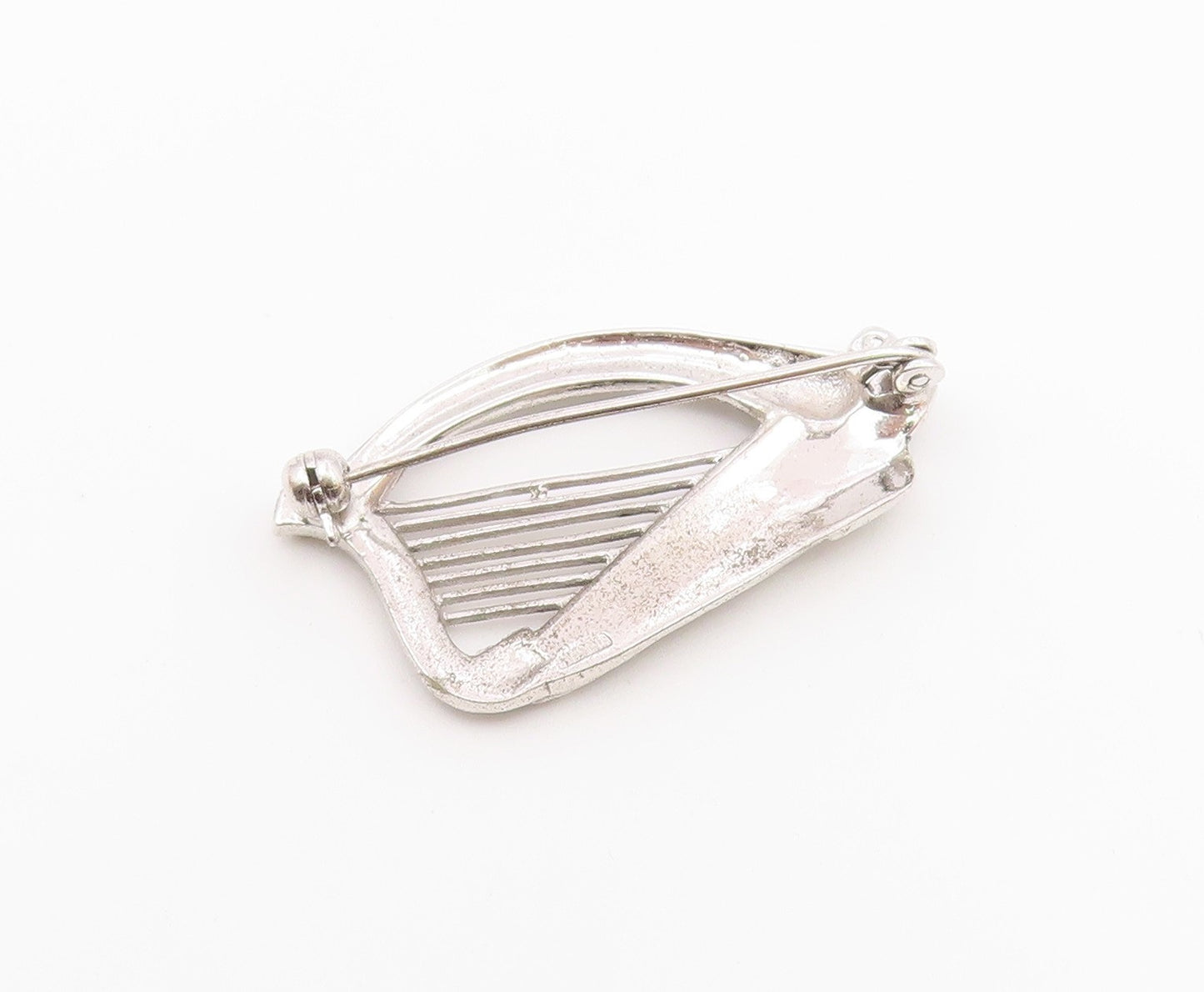 925 Sterling Silver  Vintage Sparkling Harm Instrument Brooch Pin  BP8359