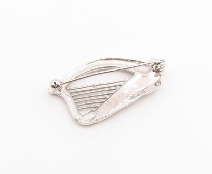 925 Sterling Silver  Vintage Sparkling Harm Instrument Brooch Pin  BP8359