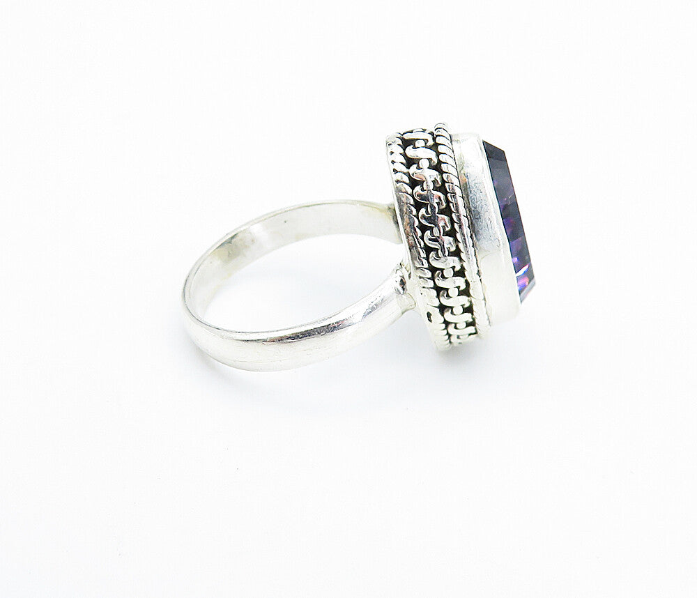 925 Sterling Silver  Faceted Tear Drop Topaz Shiny Cocktail Ring Sz 5  RG7936