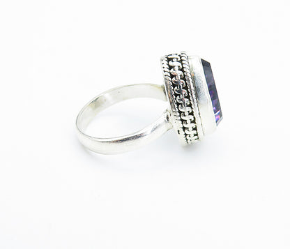 925 Sterling Silver  Faceted Tear Drop Topaz Shiny Cocktail Ring Sz 5  RG7936