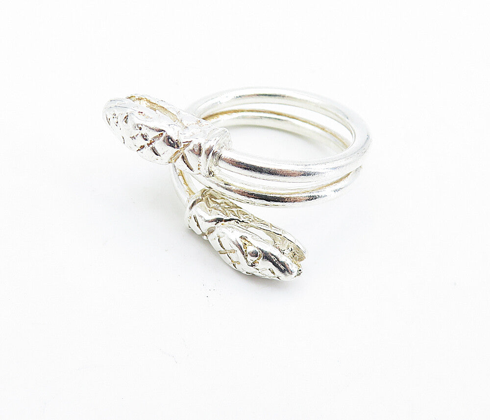 925 Sterling Silver  Vintage Shiny Snake's Head Bypass Band Ring Sz 6  RG6457