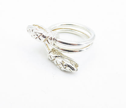 925 Sterling Silver  Vintage Shiny Snake's Head Bypass Band Ring Sz 6  RG6457
