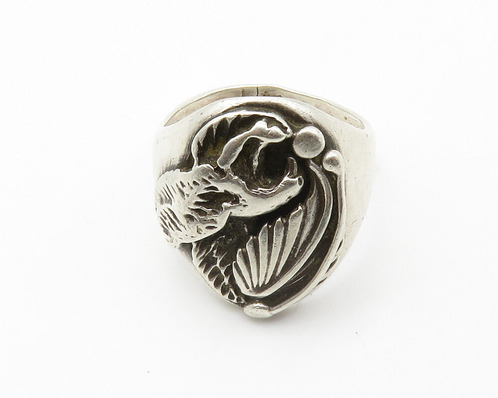 NAVAJO 925 Silver  Vintage Antique Chiseled Eagle Band Ring Sz 10.5  RG14281