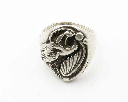 NAVAJO 925 Silver  Vintage Antique Chiseled Eagle Band Ring Sz 10.5  RG14281