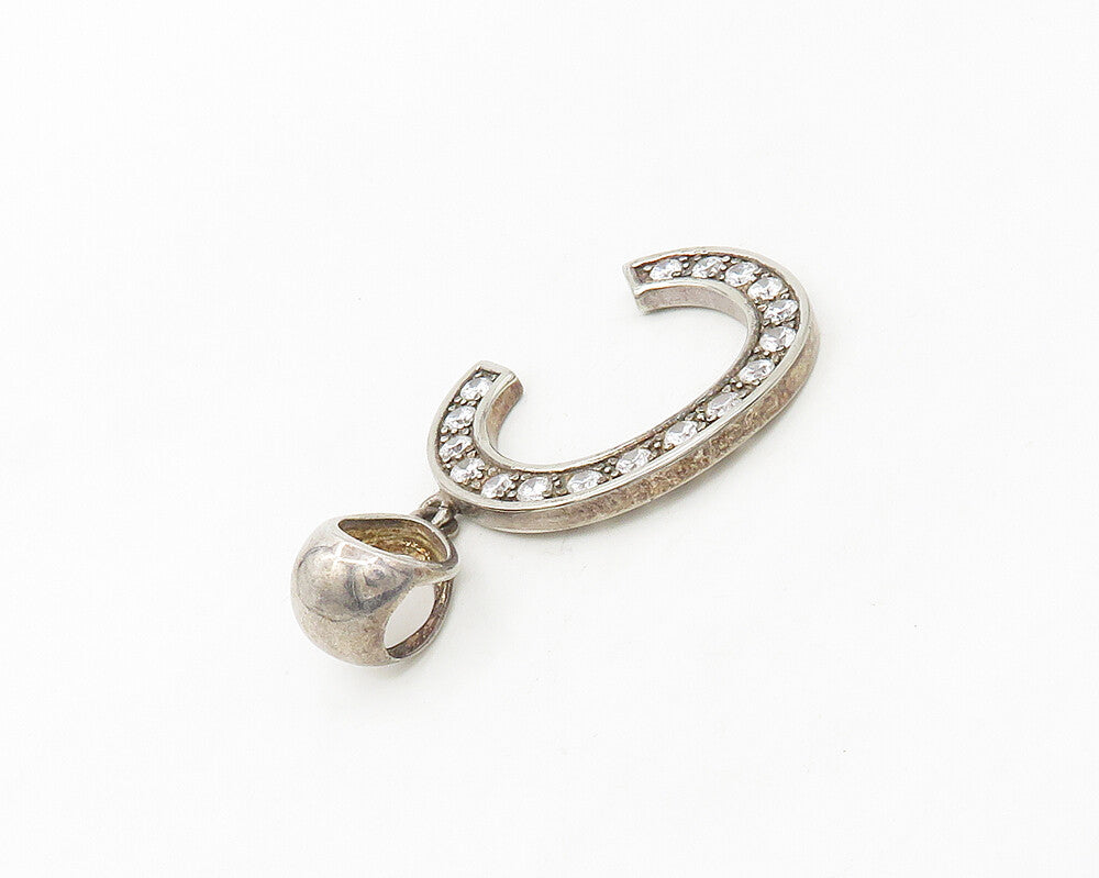 925 Sterling Silver  Vintage Cubic Zirconia Letter C Shiny Pendant  PT13782