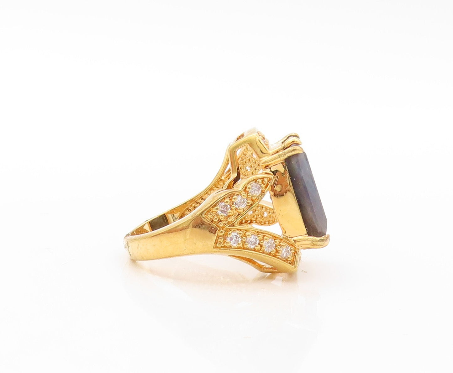 925 Sterling Silver Vintage Ring Gold Plated Designer CZ & Gemstone Sz 7 RG30586