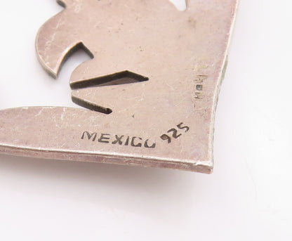 925 Sterling Silver Vintage Brooch MEXICO Cutout Couple In Love Heart  BP12134