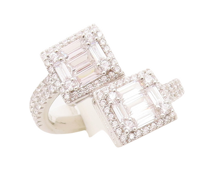 925 Sterling Silver Vintage Ring Square Cut Halo CZ Bypass Band  Sz 7.5  RG29045