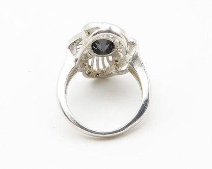 925 Sterling Silver  Hematite Floral Filigree Cocktail Ring Sz 5.5  RG10674