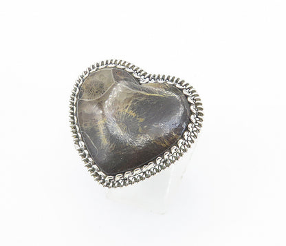 925 Sterling Silver  Brown Jasper Love Heart Cocktail Ring Sz 8.5  RG8474