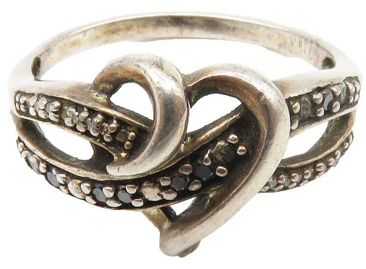 925 Sterling Silver  Vintage Genuine Black & White Diamonds Ring Sz 12  RG14151