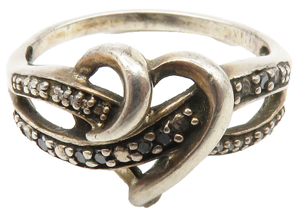 925 Sterling Silver  Vintage Genuine Black & White Diamonds Ring Sz 12  RG14151