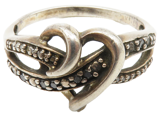 925 Sterling Silver  Vintage Genuine Black & White Diamonds Ring Sz 12  RG14151
