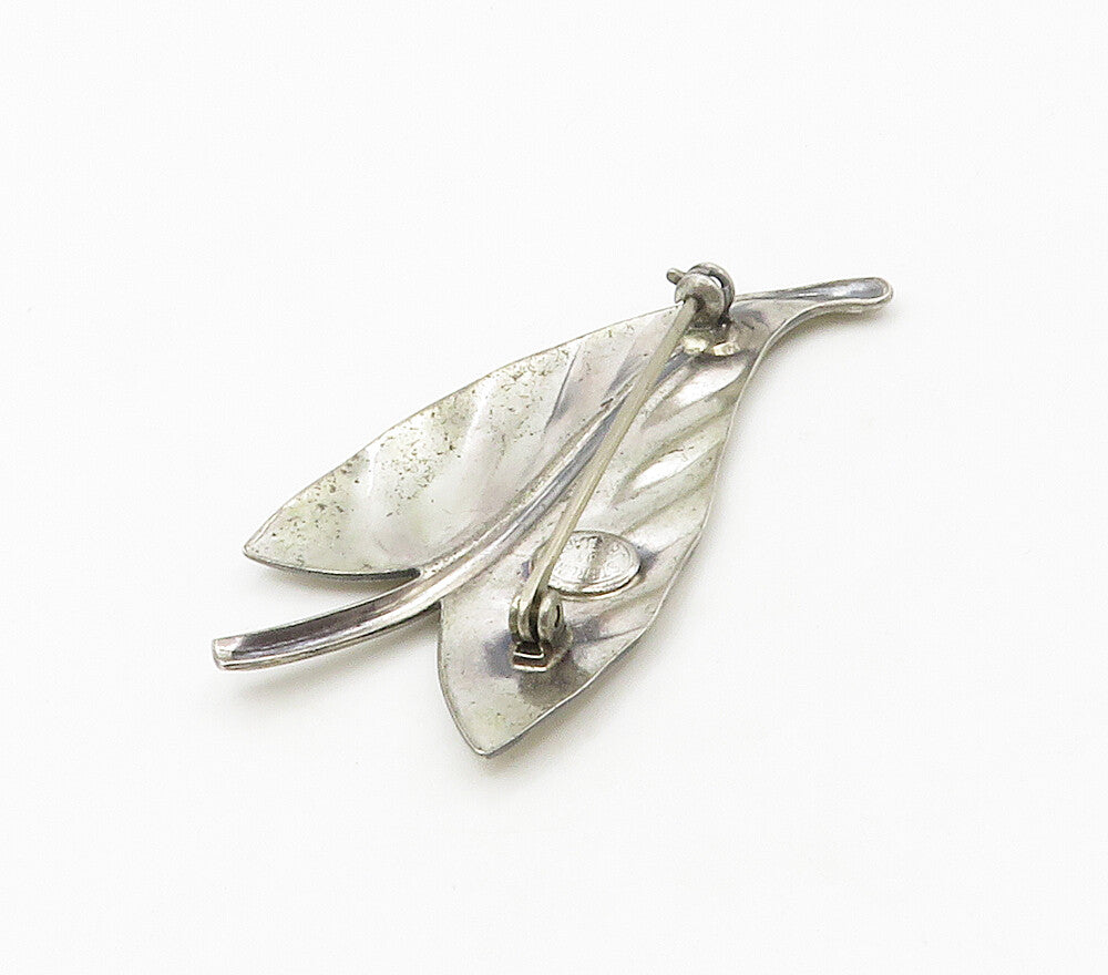 JEWEL ART 925 Sterling Silver  Vintage Single Floral Leaf Brooch Pin  BP5994