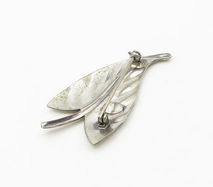 JEWEL ART 925 Sterling Silver  Vintage Single Floral Leaf Brooch Pin  BP5994