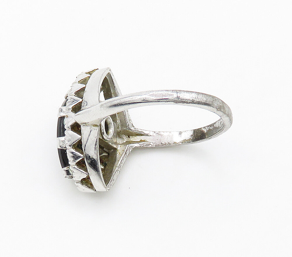 CLARK & COOMBS 925 Silver  Vintage Black Onyx & Topaz Band Ring Sz 6  RG16113