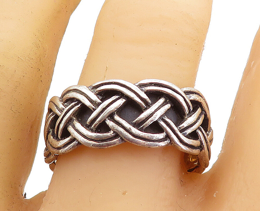 925 Sterling Silver Vintage Shiny Braided Rope Design Band Ring Sz 11 RG7443