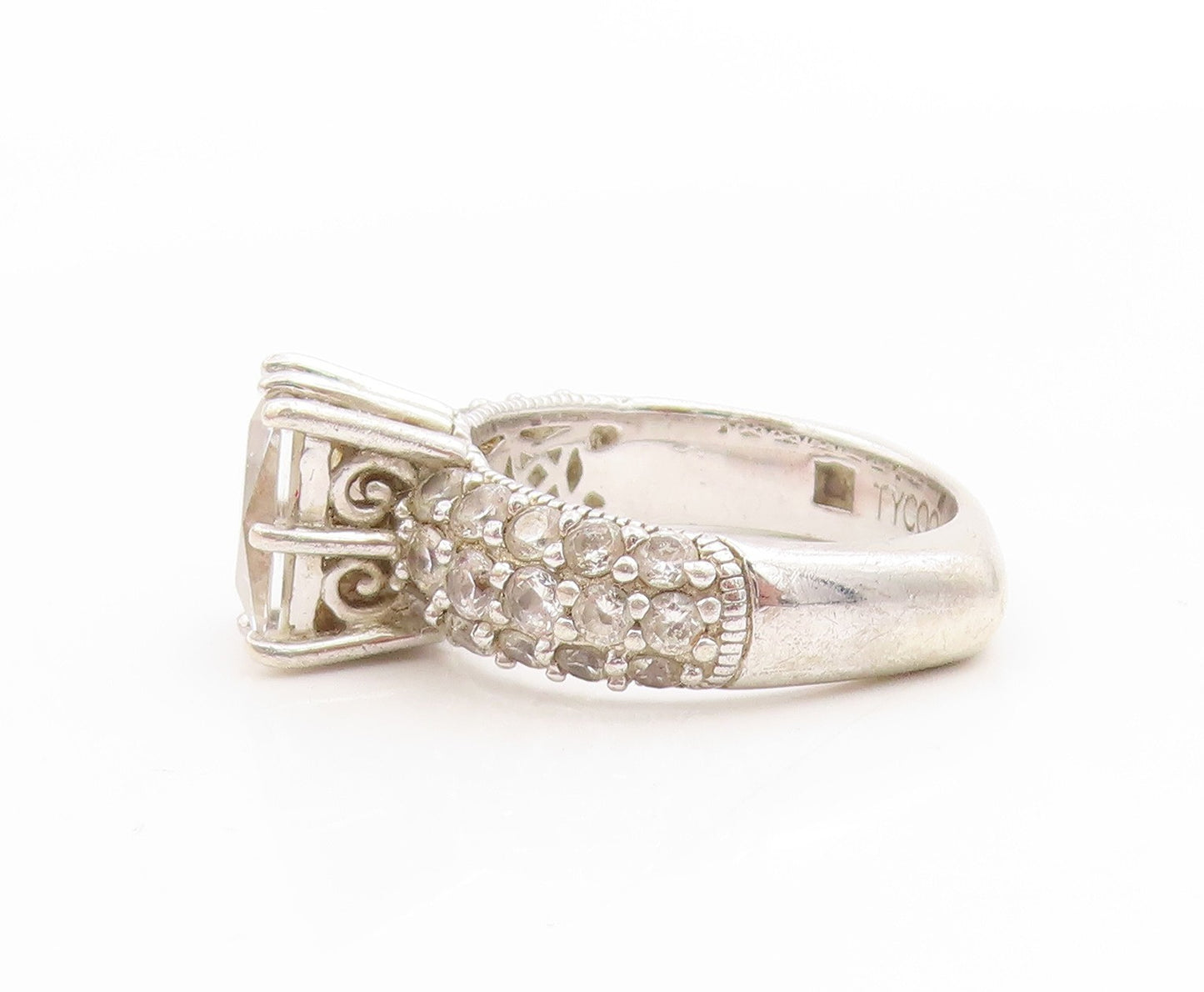 925 Sterling Silver Vintage Ring TYCOON Two Shape CZ Statement Band Sz 6 RG34113