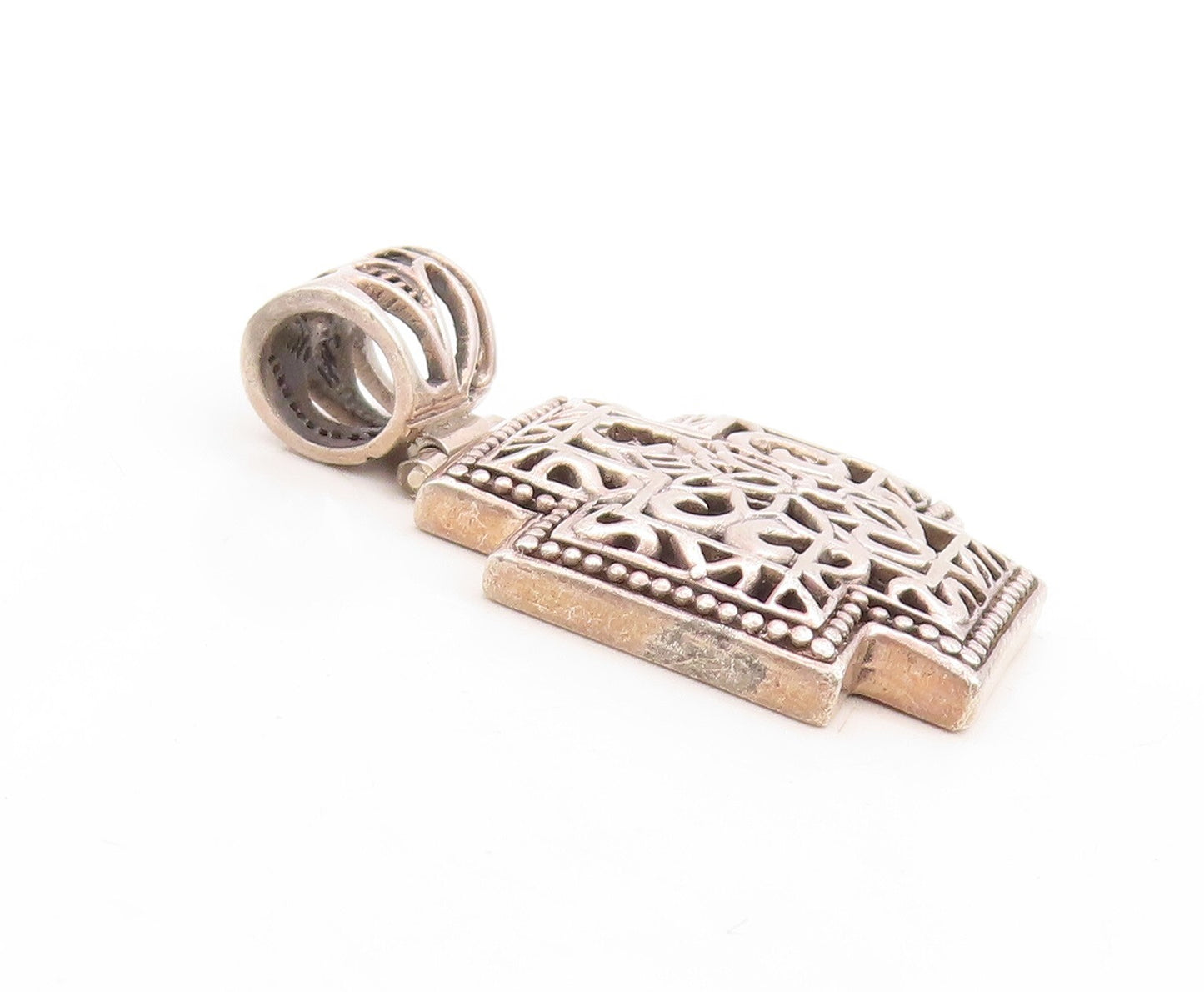 925 Sterling Silver Vintage Pendant Dark Tone Brutalist Cut Plus Sign  PT23873