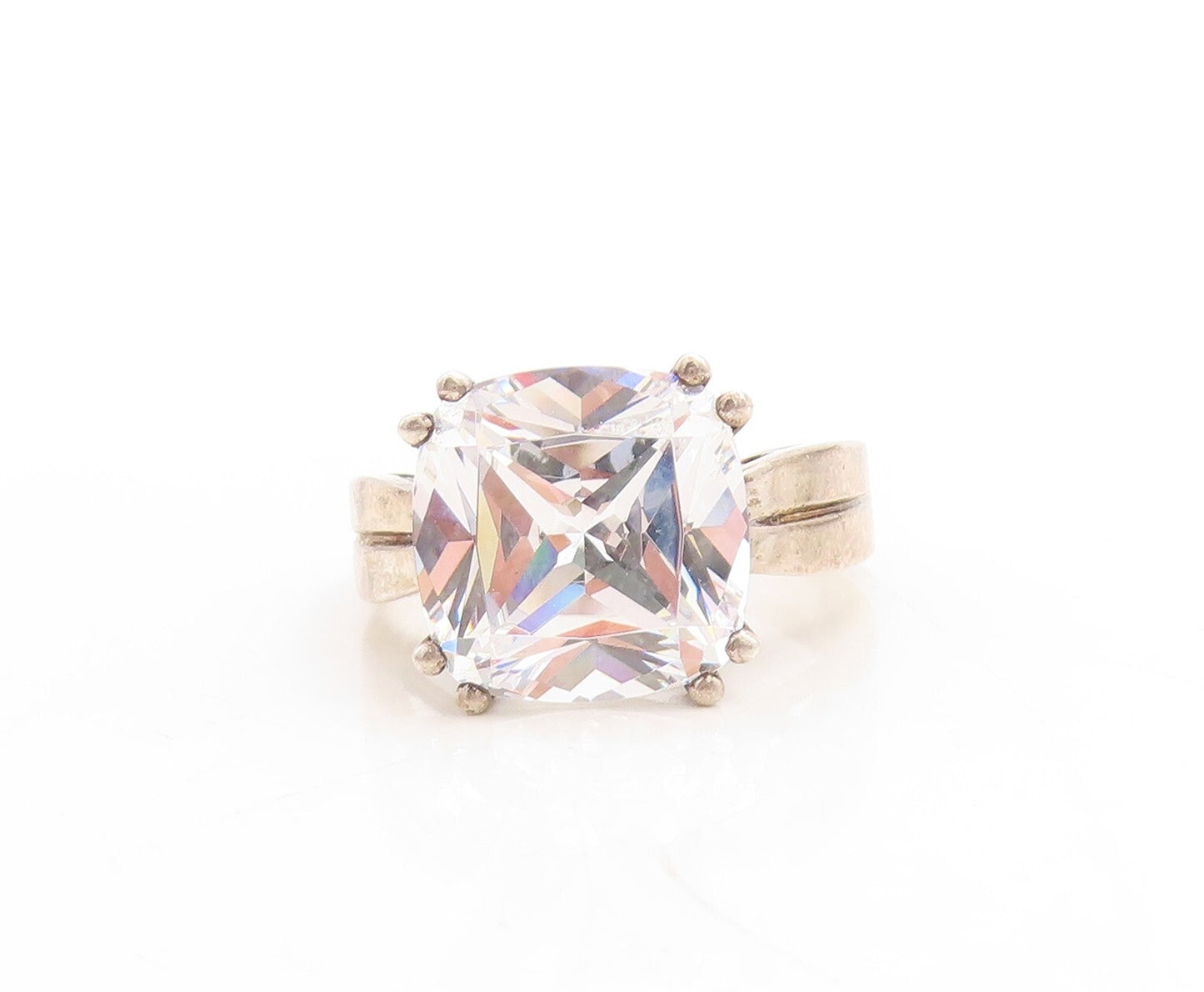 925 Sterling Silver Vintage Ring Minimalist Dark Tone Square Topaz  Sz 8 RG31630