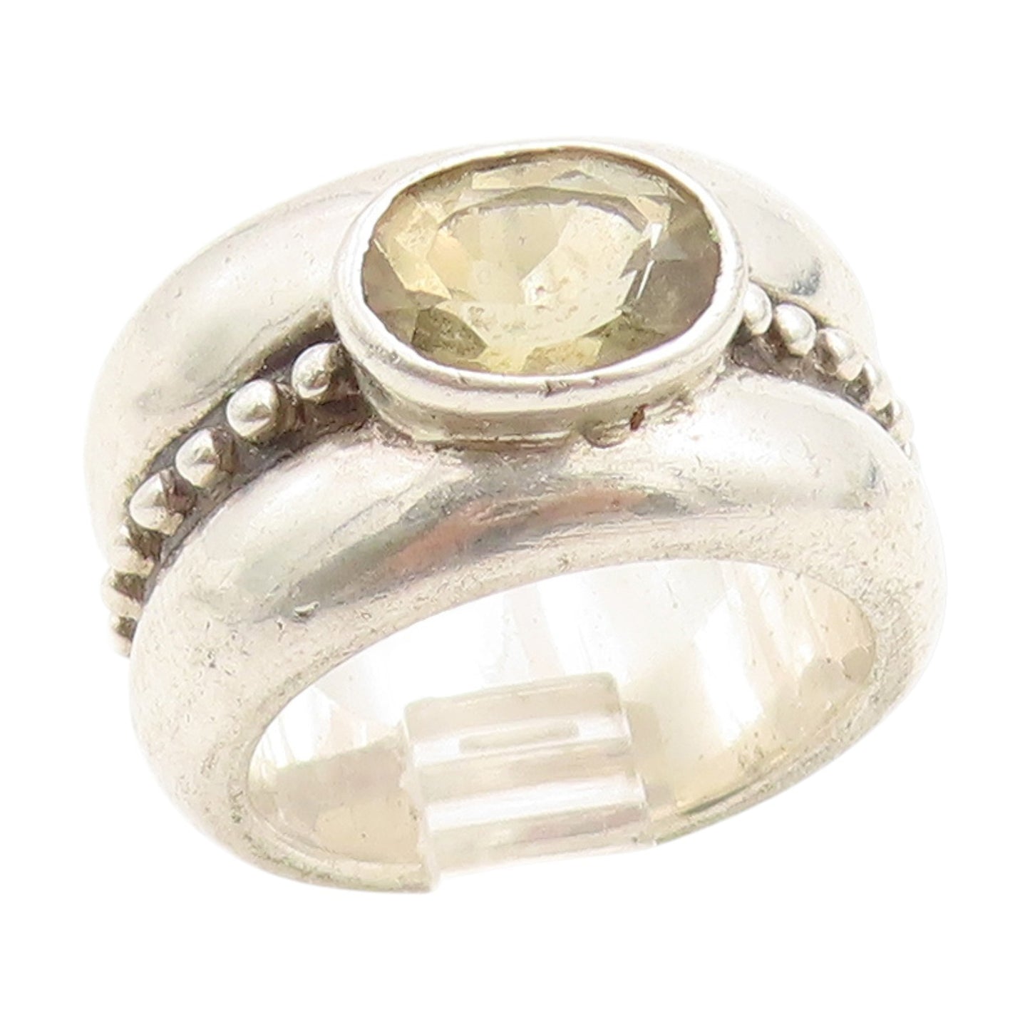 925 Sterling Silver Vintage Ring Bezel Set Citrine Beaded Band  Sz 5.5  RG34772