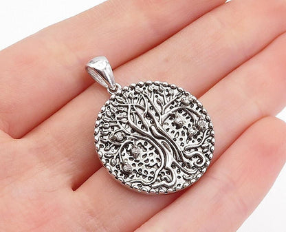 925 Sterling Silver Vintage Genuine Diamonds Tree Of Life Pendant  PT2718