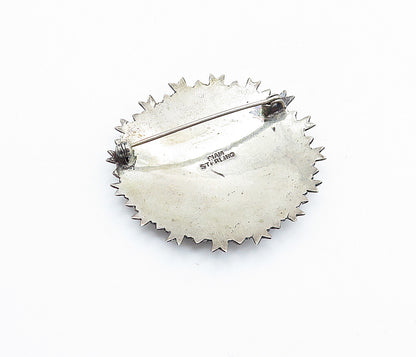 SIAM 925 Sterling Silver  Vintage Niello Dancer Round Brooch Pin  BP2462