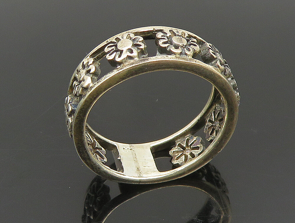 925 Silver  Vintage Etched Floral Cutout Eternity Band Ring Sz 7  RG24480